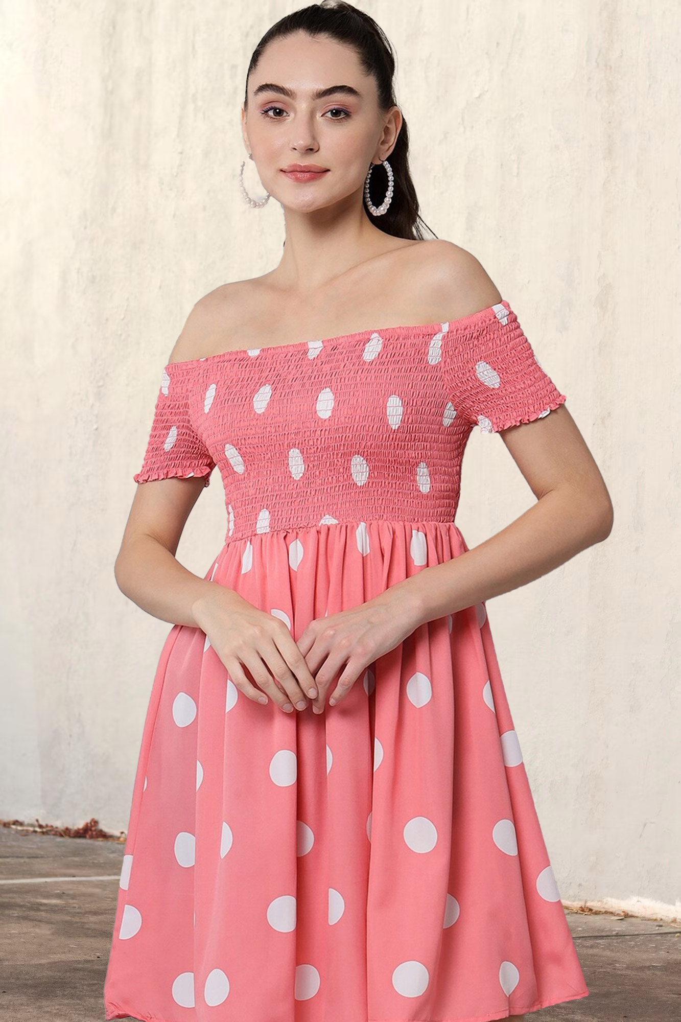 pink polka dot dress