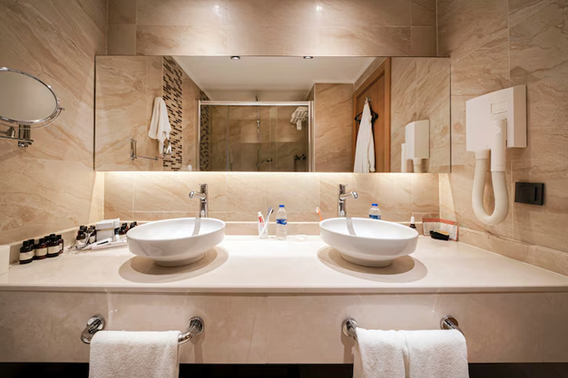 Double sink in hotel bathroom