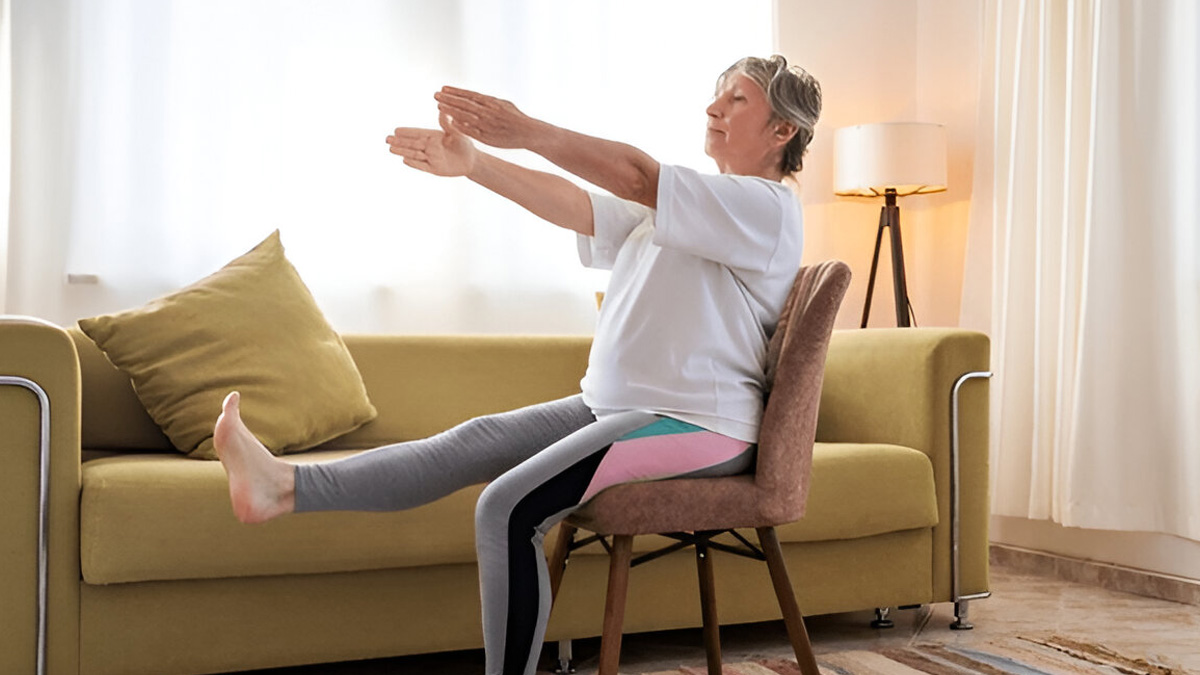chair knee up and hold exercise