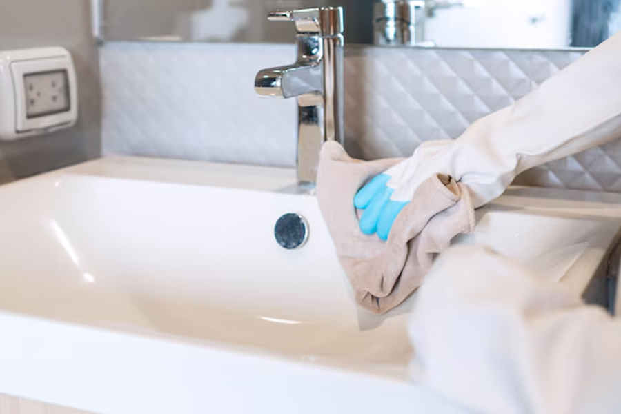 washbasin cleaning with charcooal and lemon