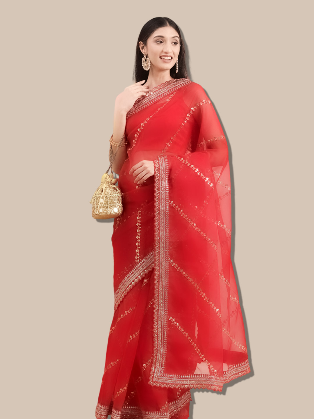 red orgenza saree