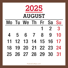 August 2025 Holida list