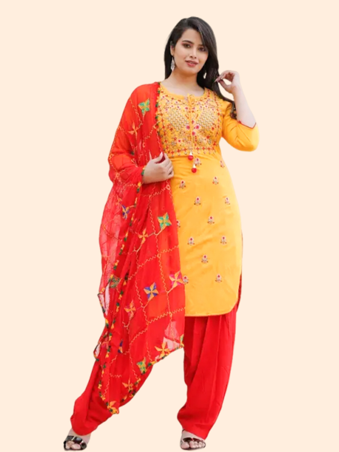 red yellow patiala suit