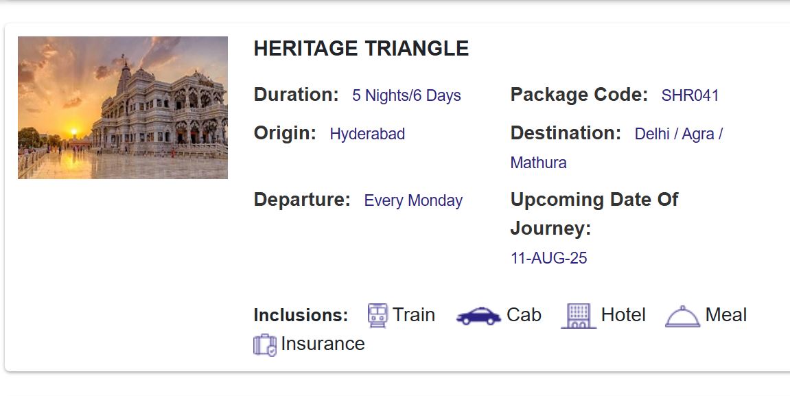 TOUR PACKAGES FROM HYDERBAD