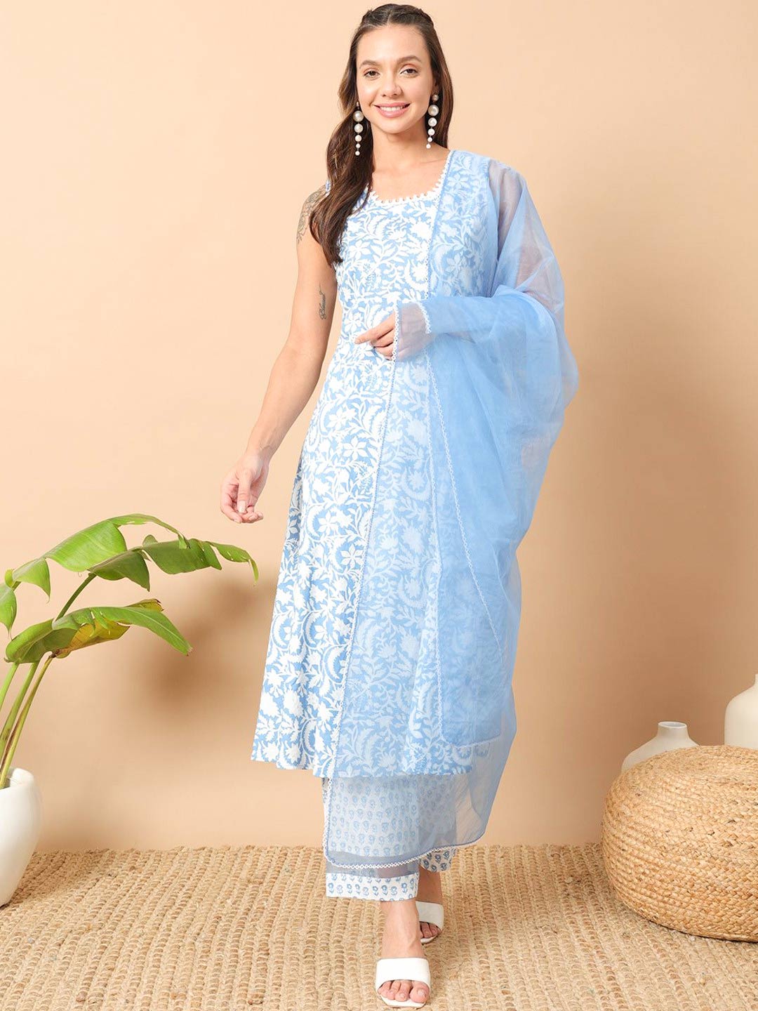 printed organza suit