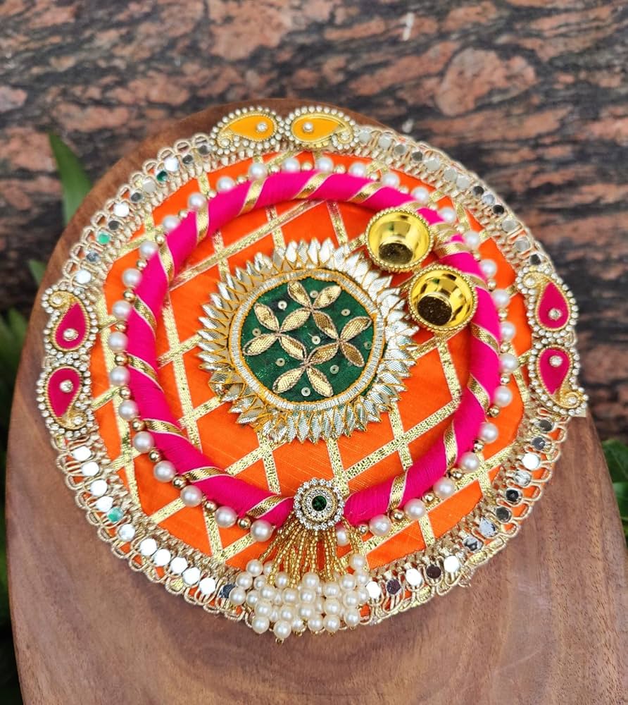 gota patti decorative pooja thali