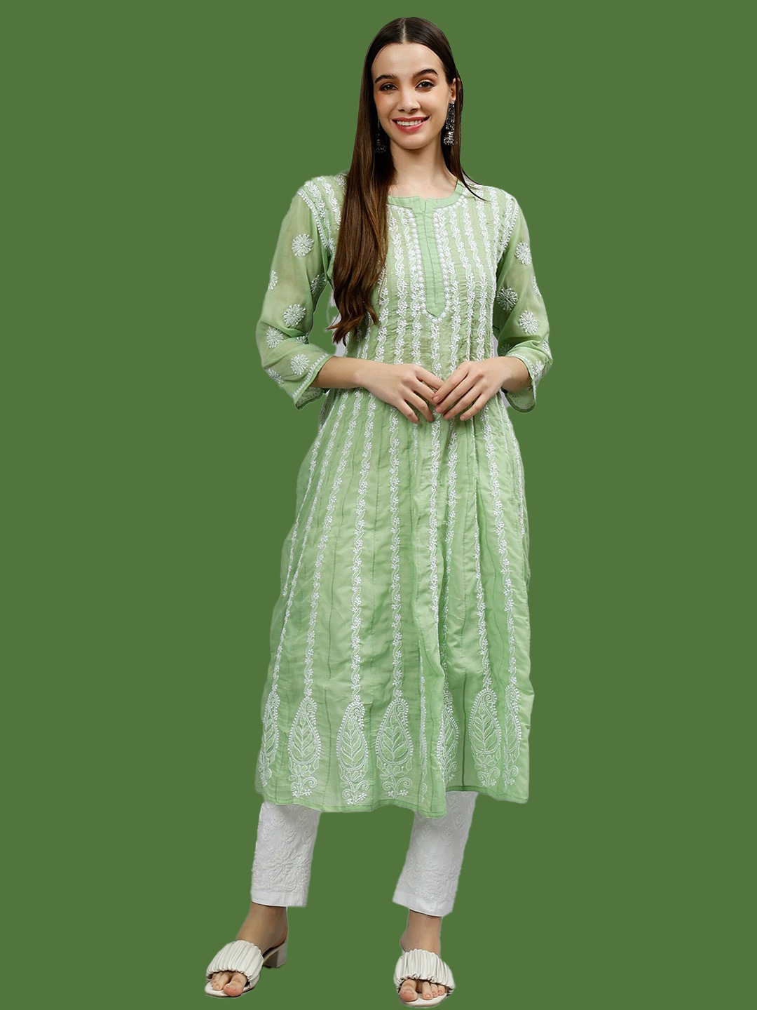 anarkali chikankari kurti