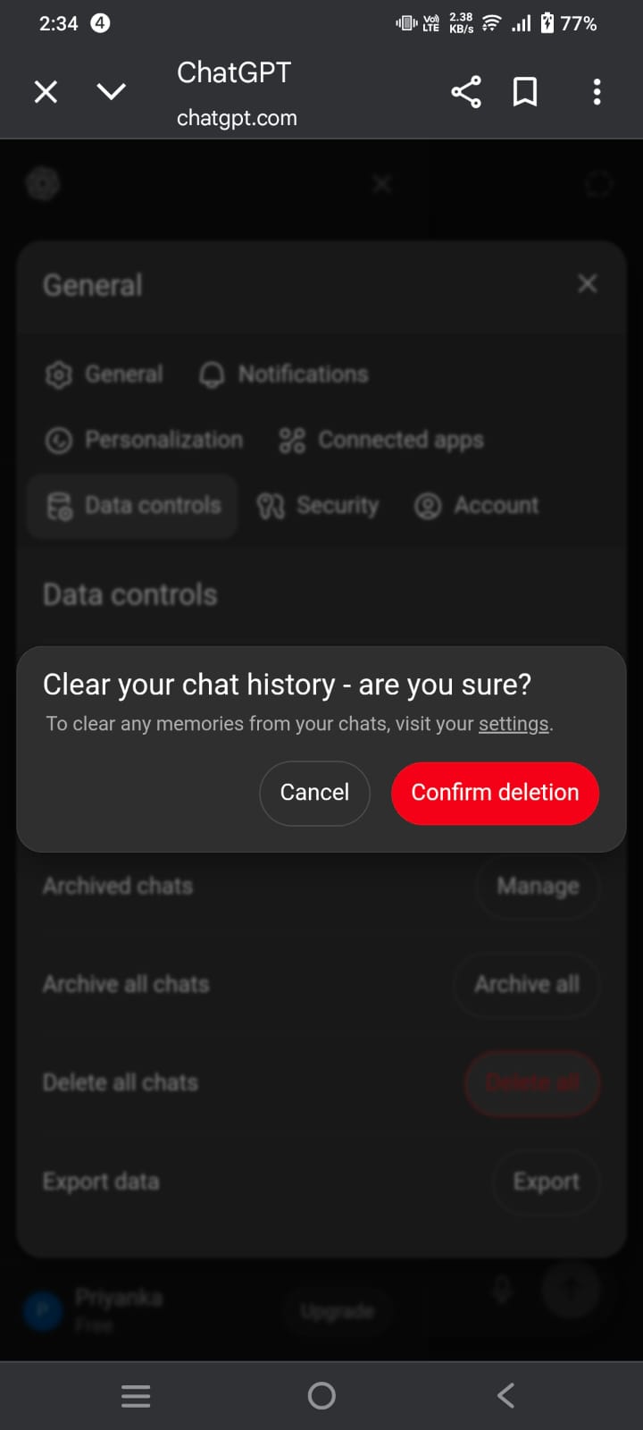 ChatGPT data control options