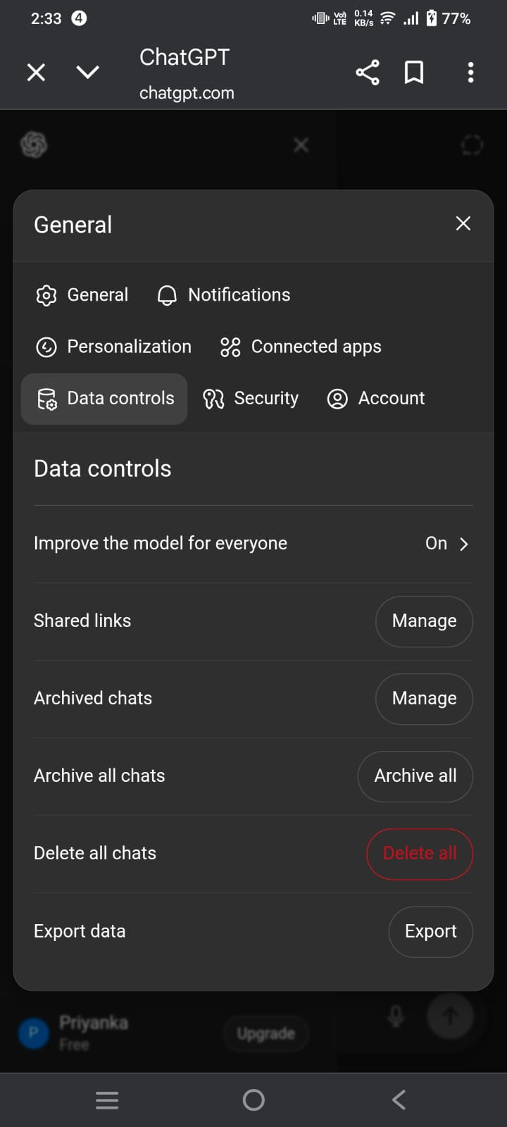 ChatGPT privacy settings