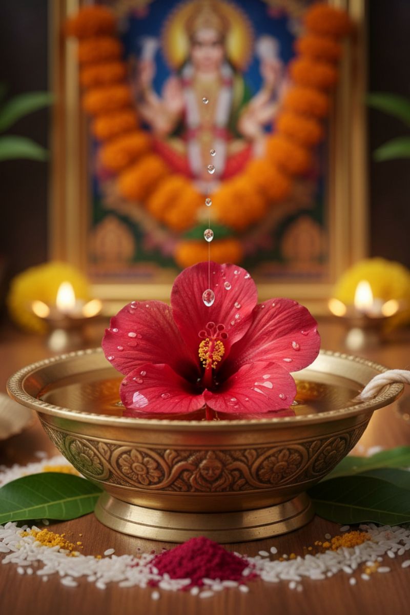 significance of offering hibiscus flowers soaked in oil to maa durga during navratri