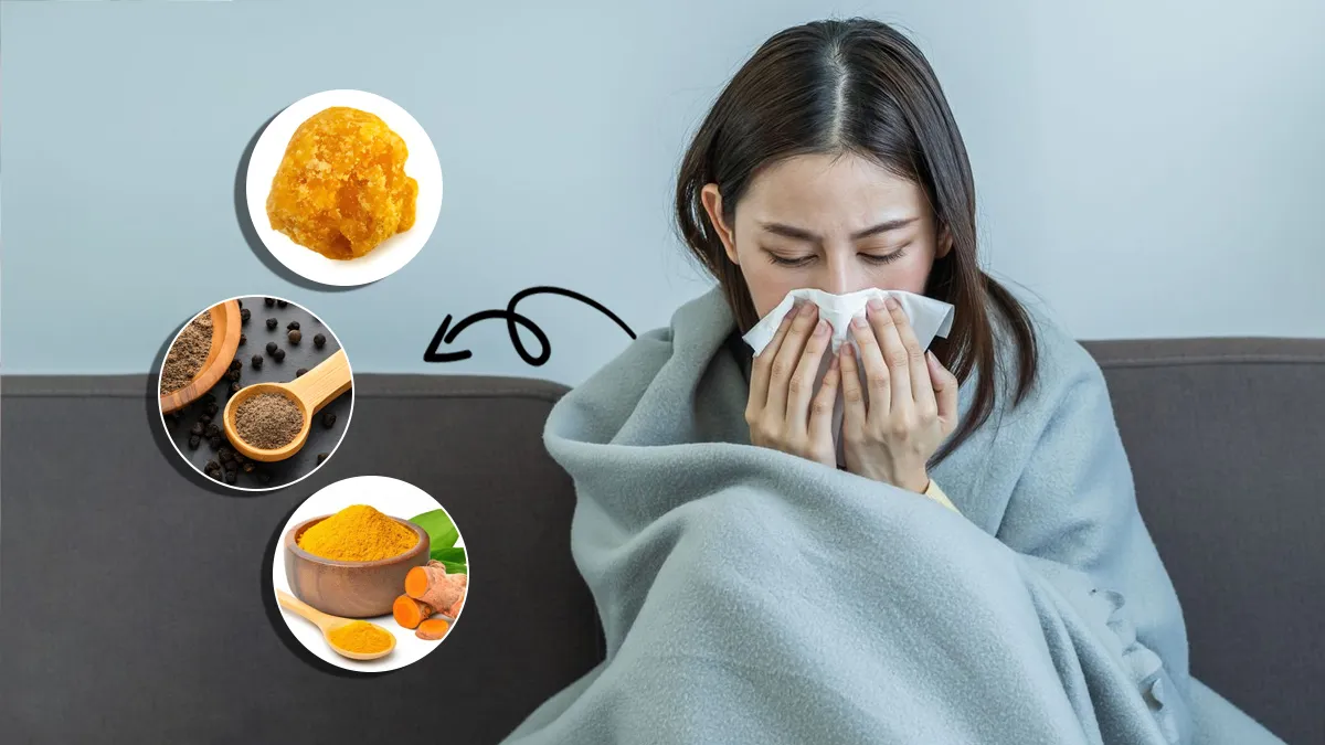 mix black pepper and turmeric in jaggery