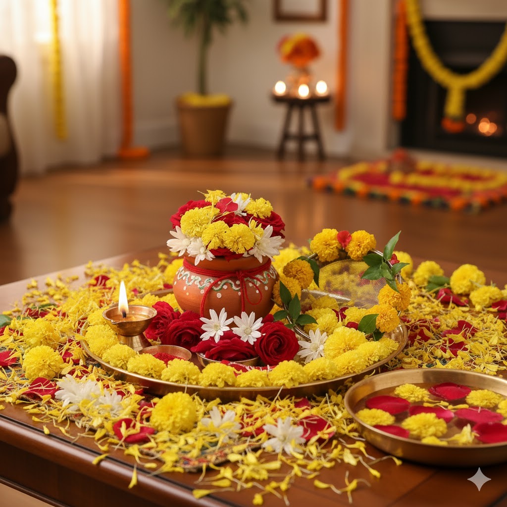how to decorate karwa chauth thali with flower