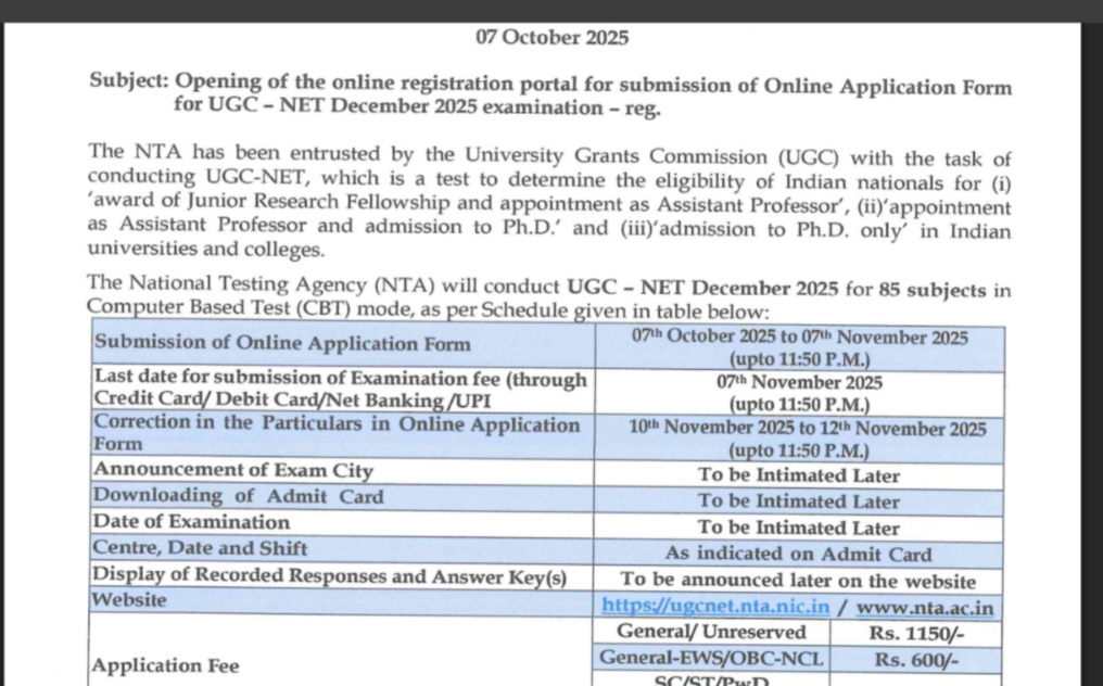 UGC NET exam pattern and fees