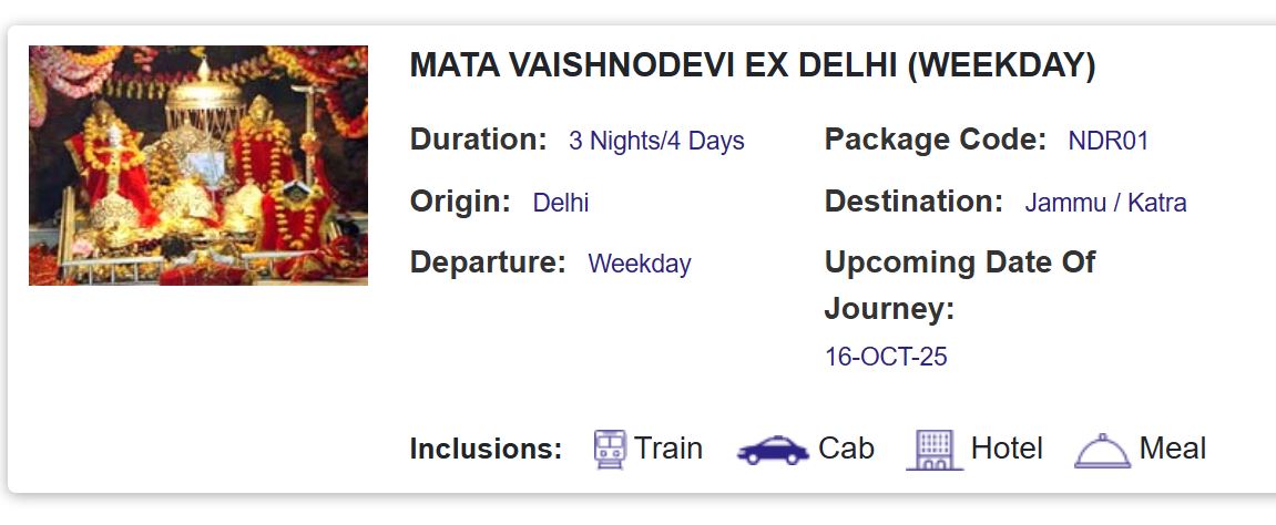 irctc diwali vaishno devi tour packages under rs 5000 onlyS