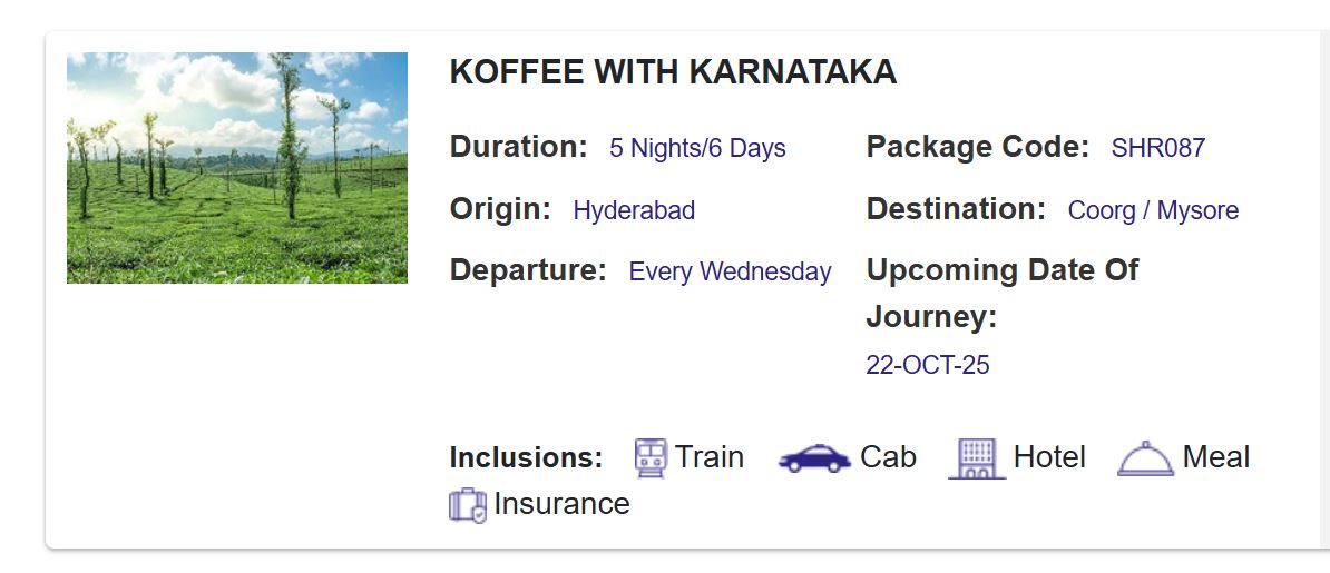 irctc october november december hill station tour package for couplesa