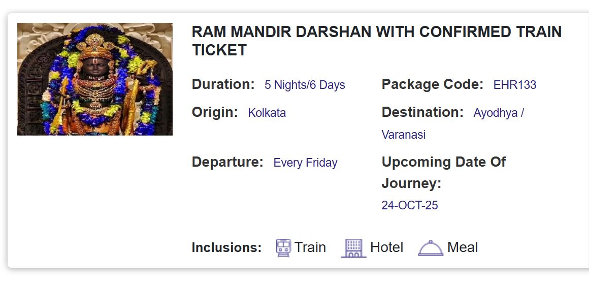 irctc diwali ayodhya varanasi tour packages under rs 20000 only know facility1