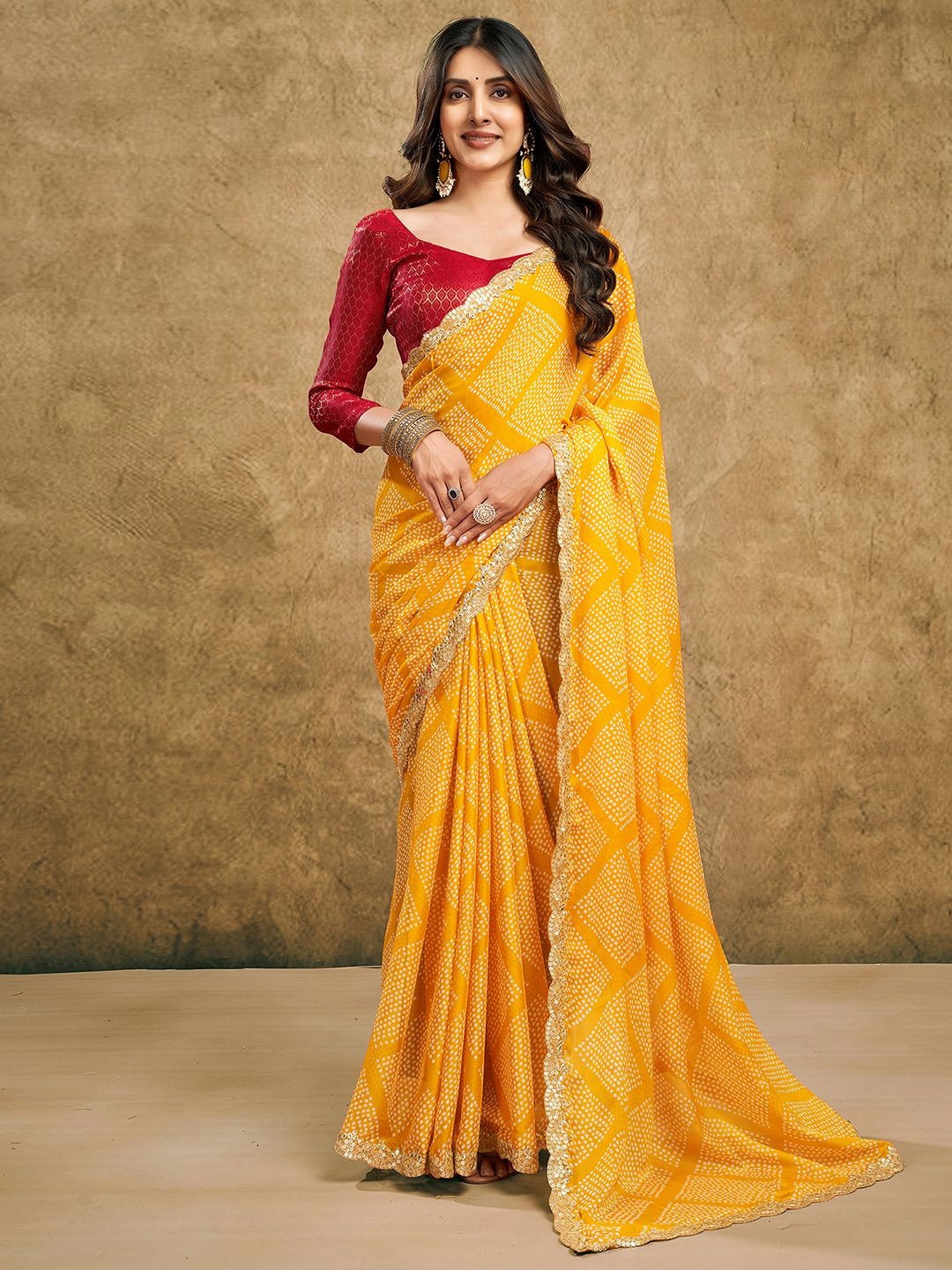 yellow bandhni saree
