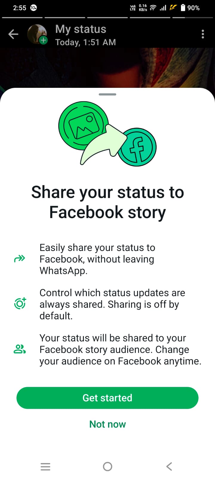 how to share whatsapp status on facebook