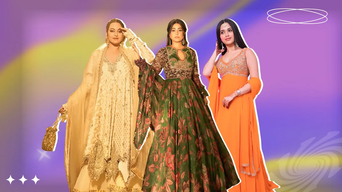 Printed Anarkali suit for engagement