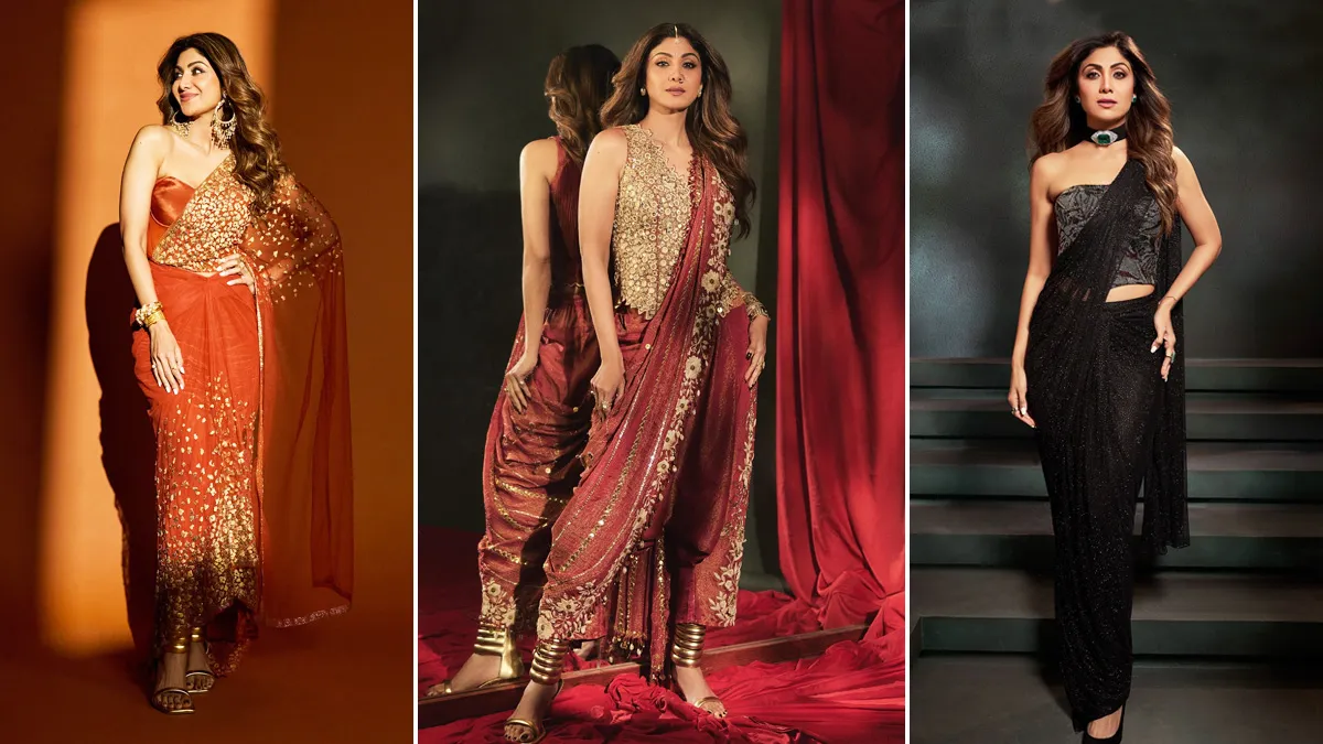 Shilpa Shetty off-white net saree