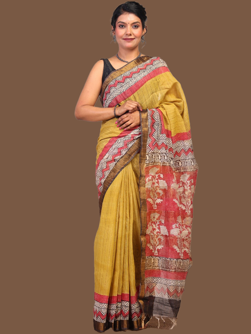 Floral print tussar silk saree