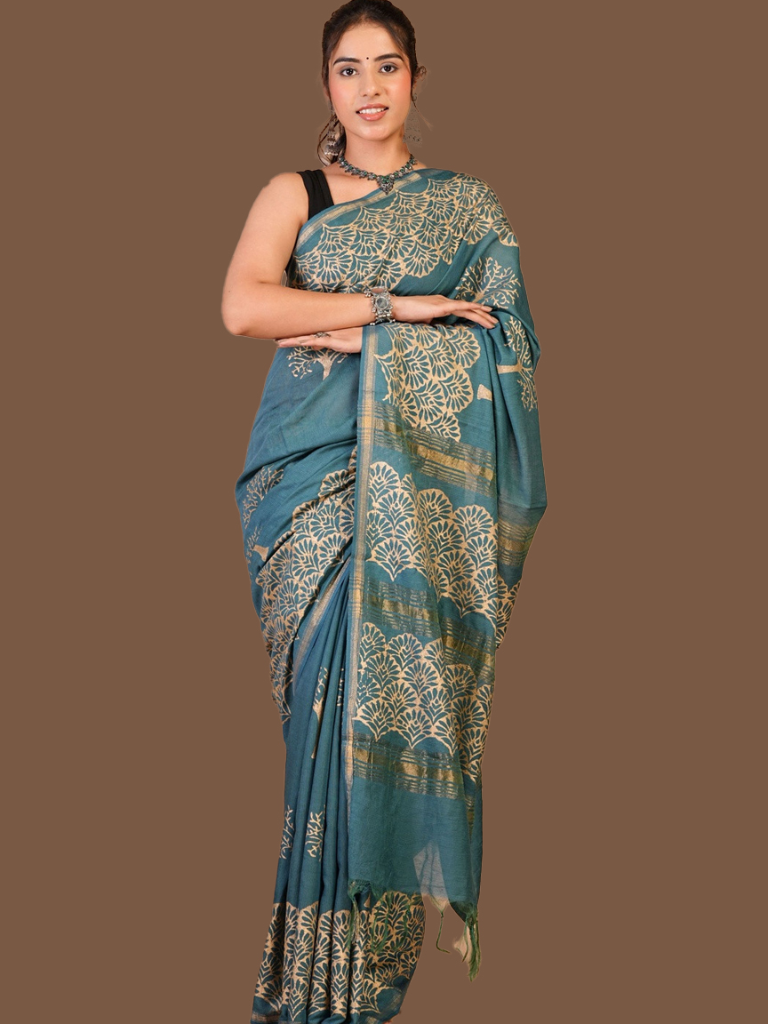 Printed tussar silk saree