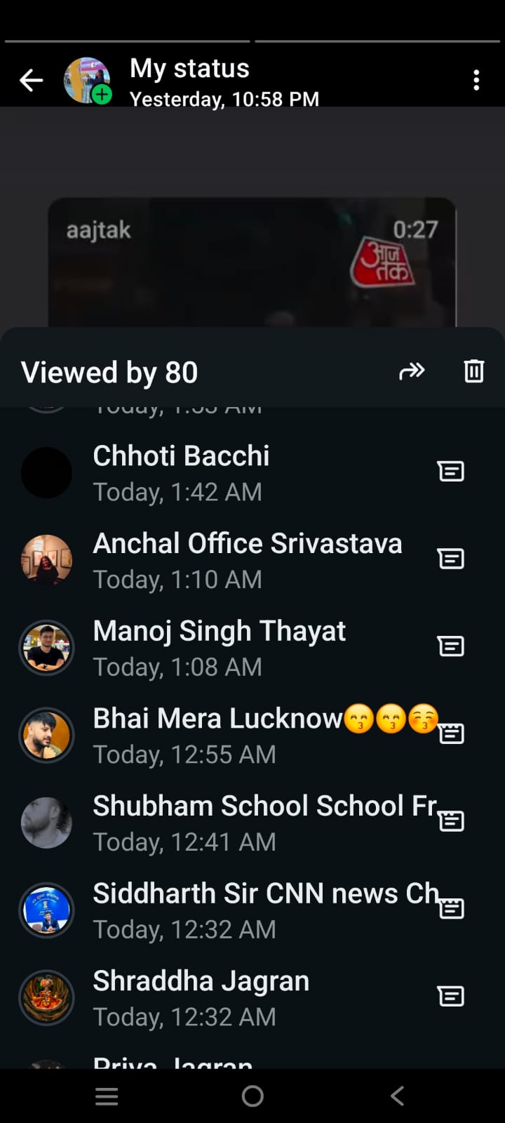WhatsApp status direct message
