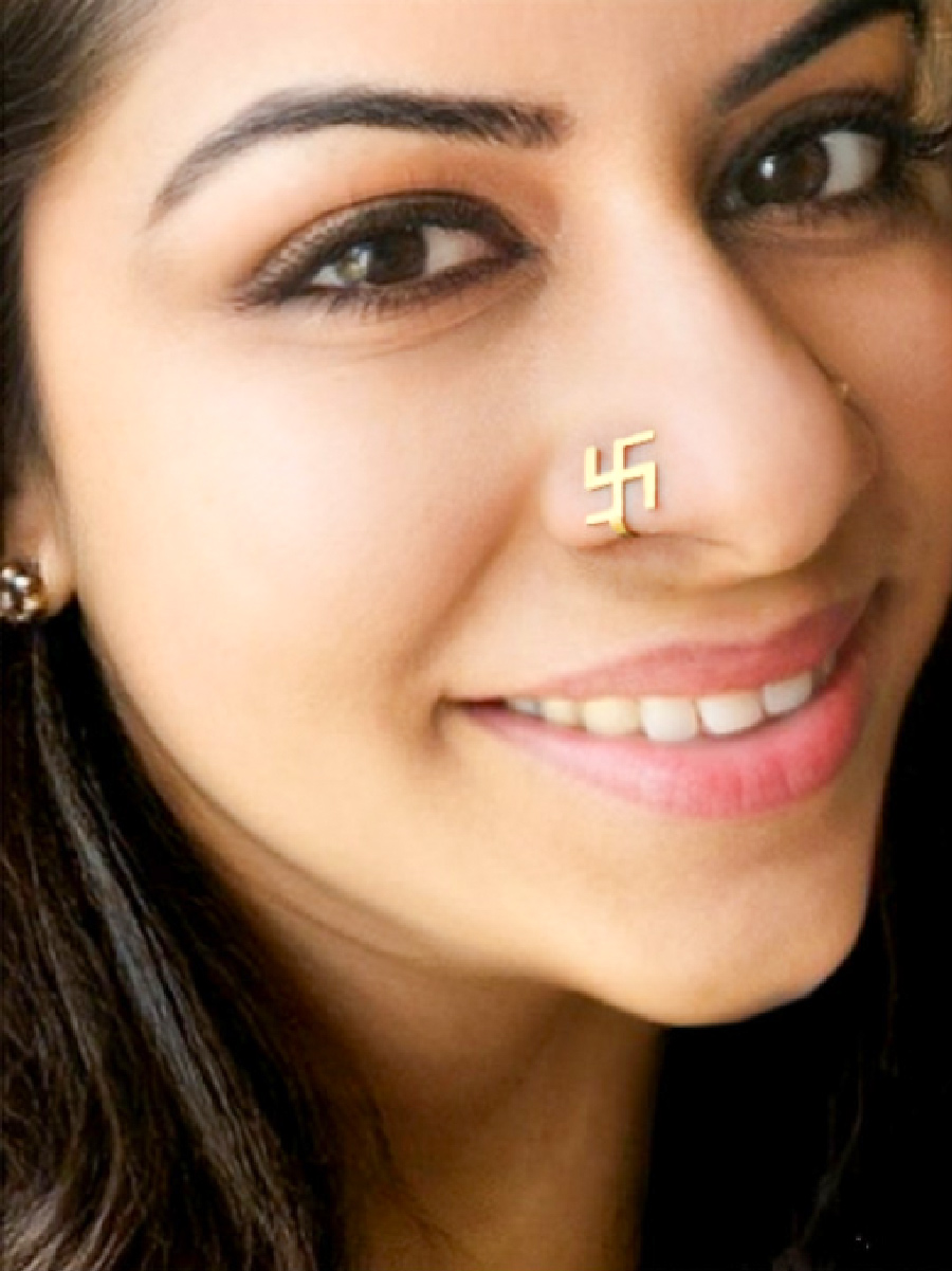swastik nose pin