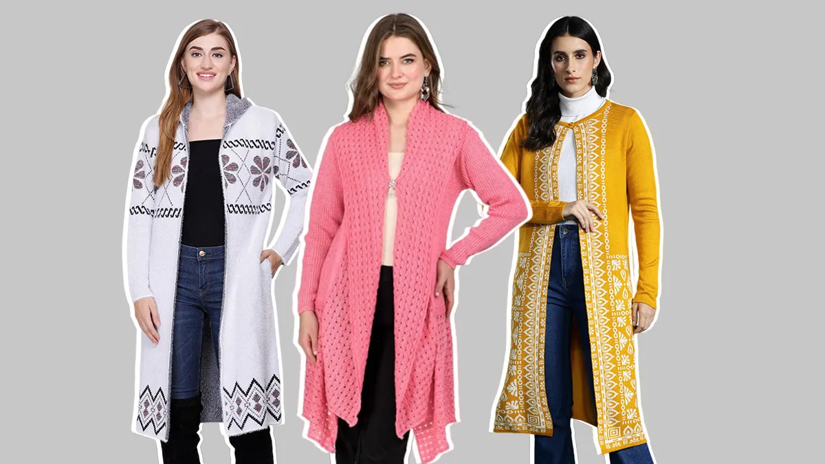 Printed long woolen shrugs