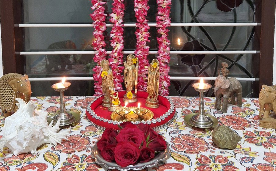 lord ram goddess sita puja at home on ram mandir dhwajarohan