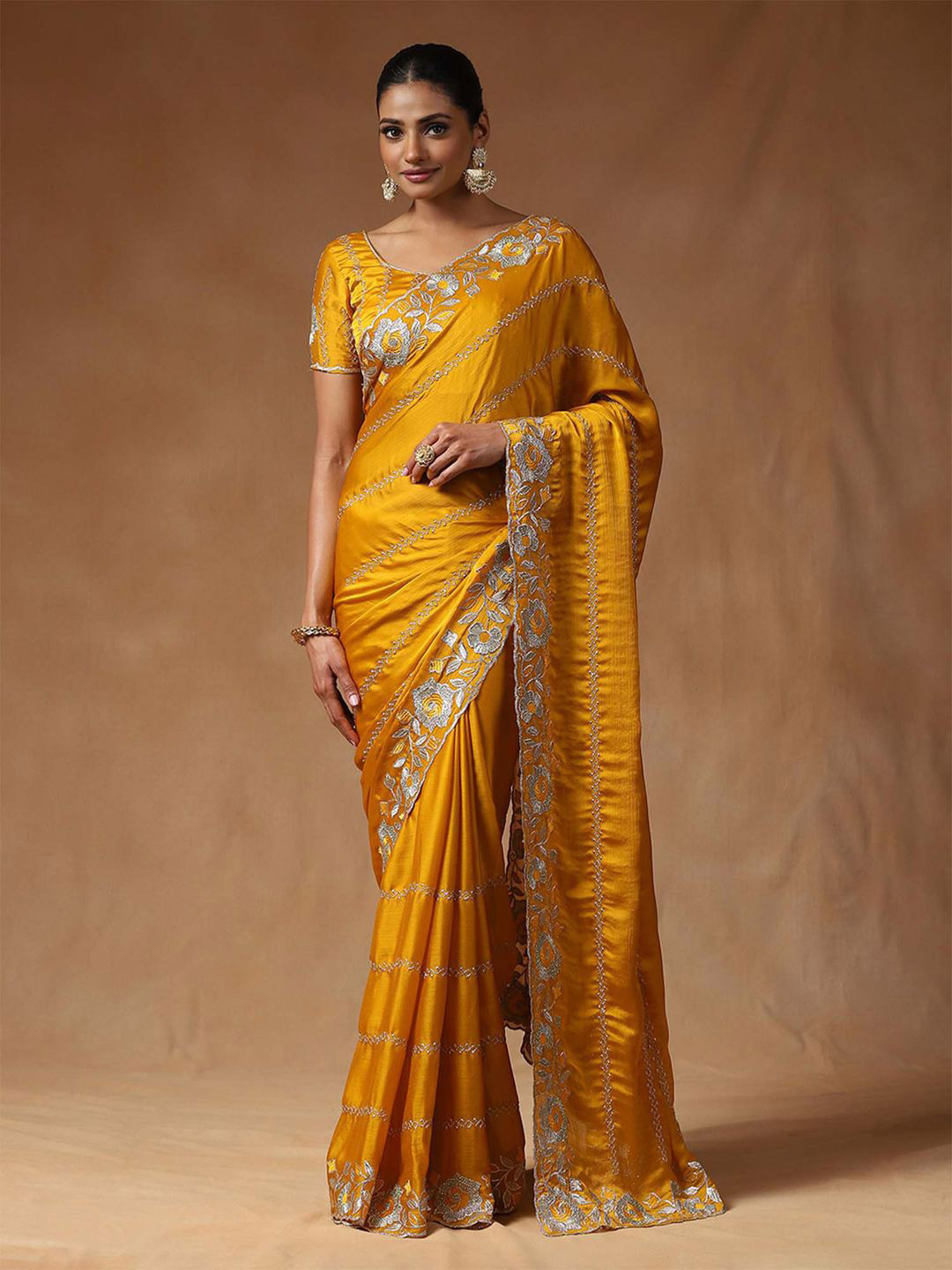 yellow border saree