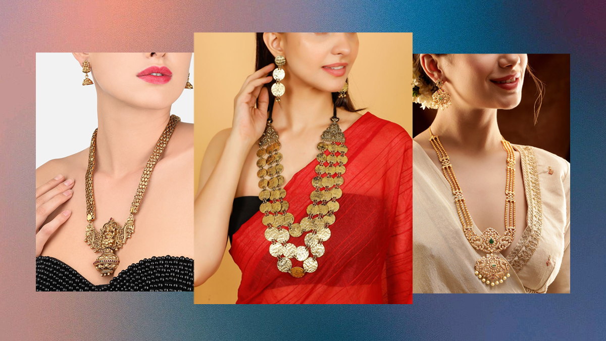 Gold Heavy Chain Set Designs: साड़ी के साथ वियर करें हैवी गोल्ड चेन सेट, देखें डिजाइंस