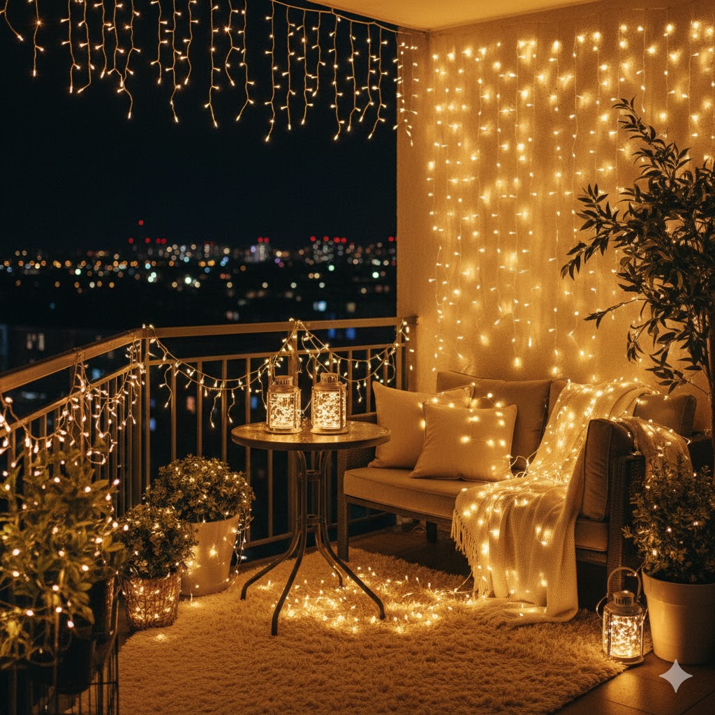 Christmas greenery balcony decor