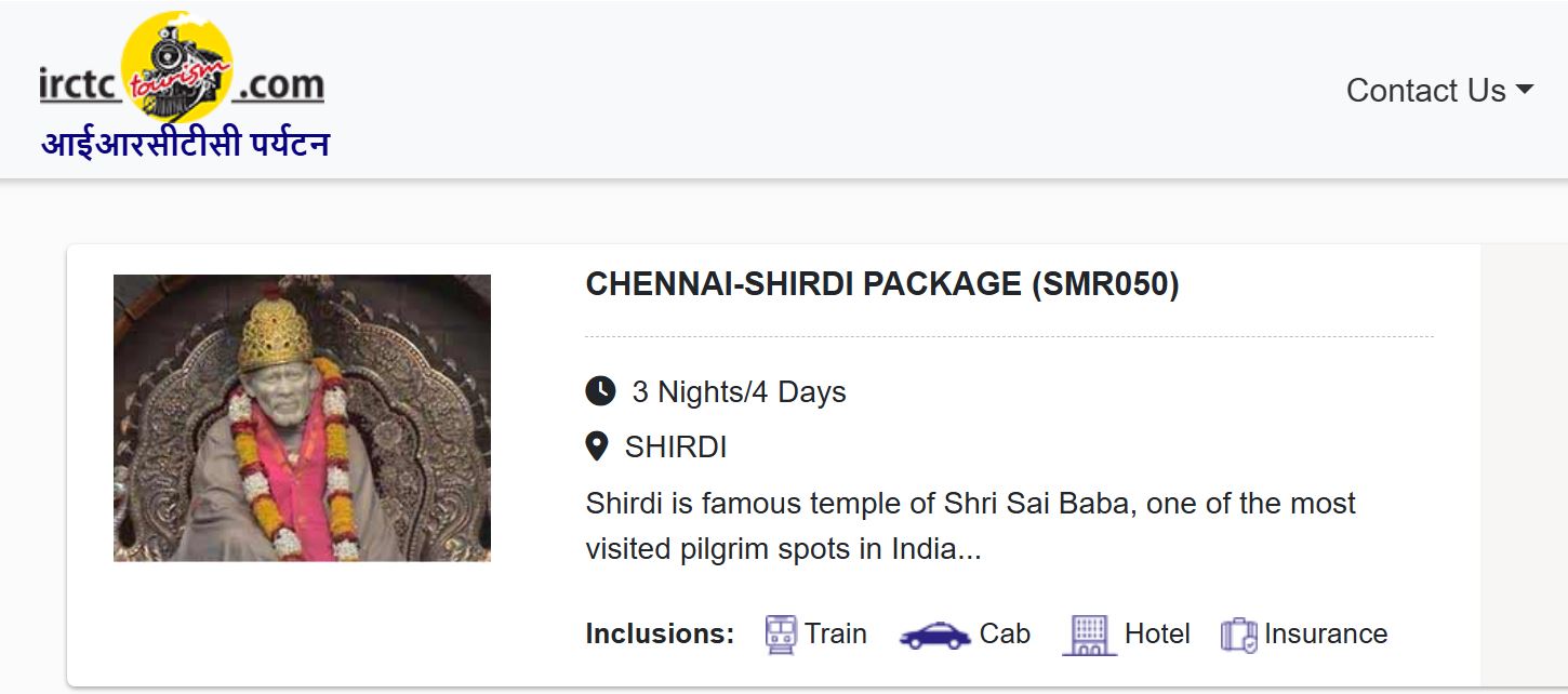 irctc sai baba darshan tour packages under rs 10000 in january 2026s