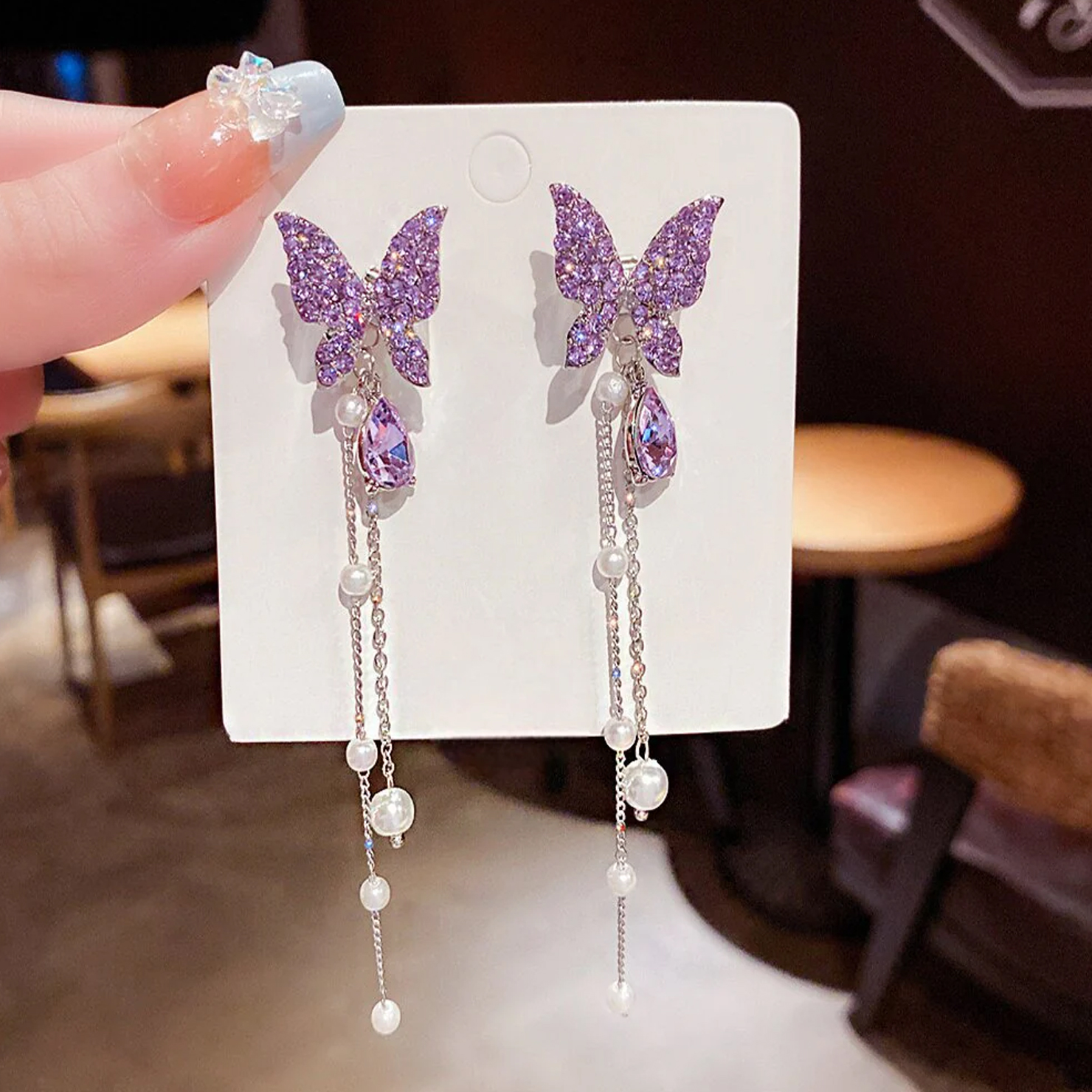 silver plated korean style butterfly earring designs