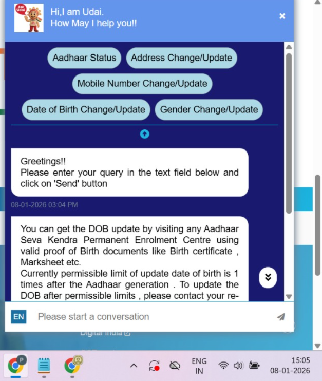 Aadhaar Mitr chatbot