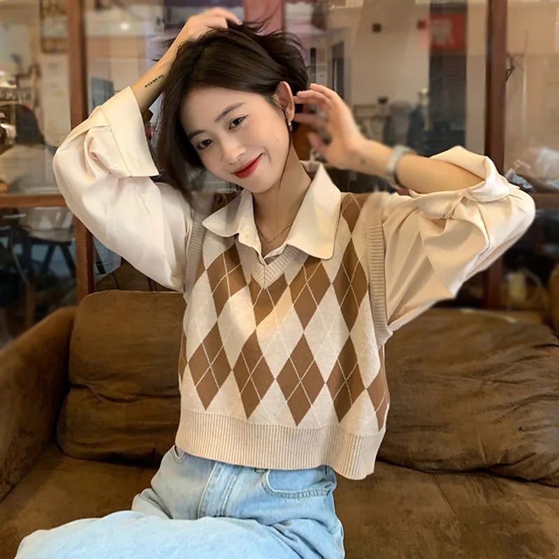 Argyle Pattern Korean Sweater