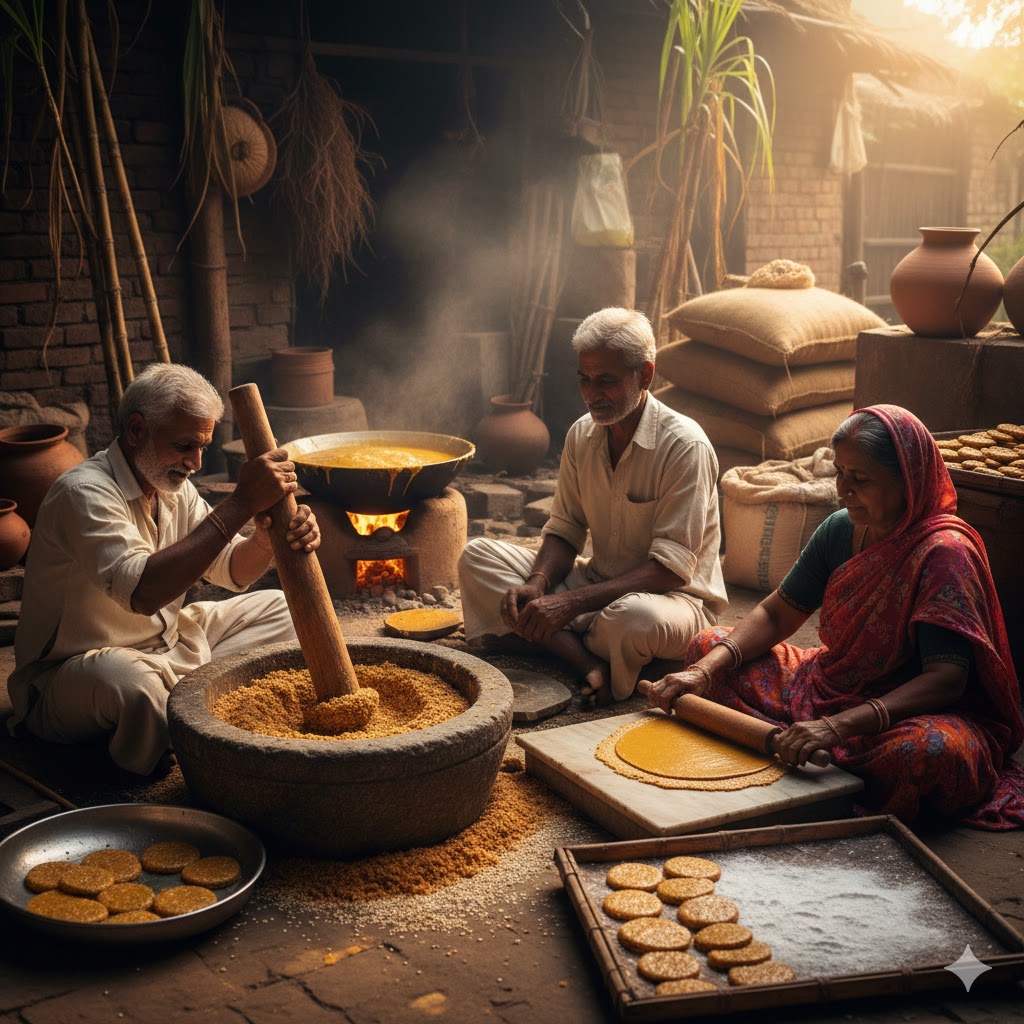 homemade Gajak with sesame and jaggery