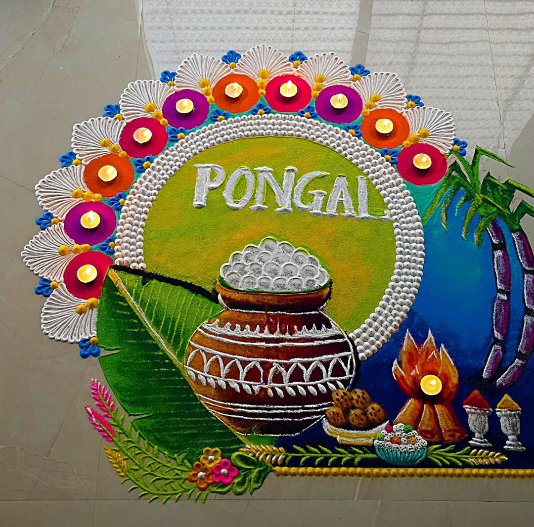 pongal rangoli designs make in 10 minute