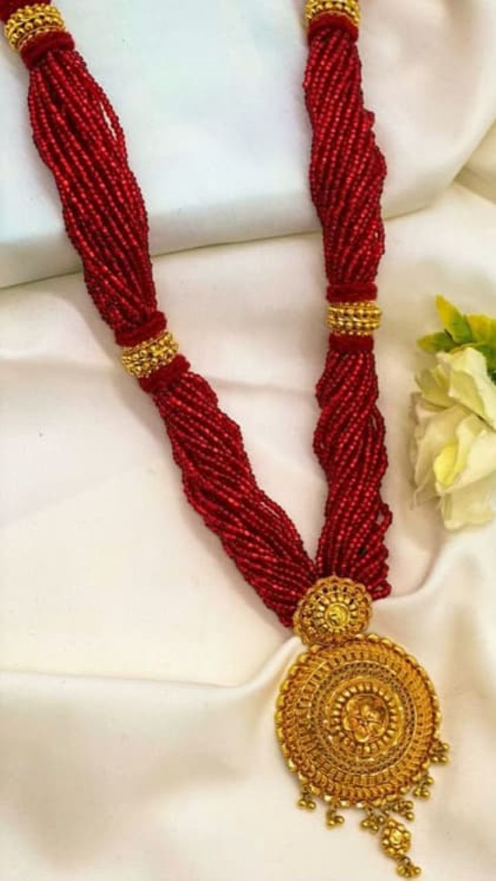 heavy pendant red beads mangalsutra