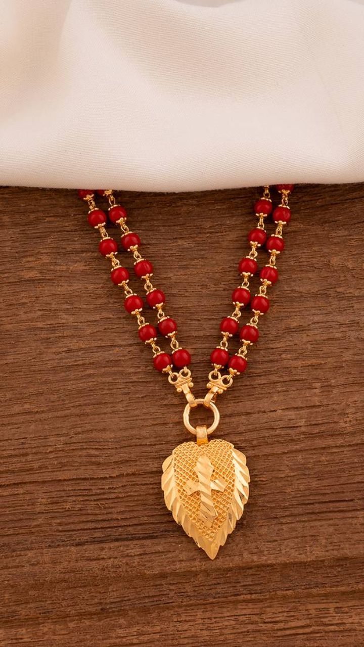 red beads mangalsutra with ad pendant