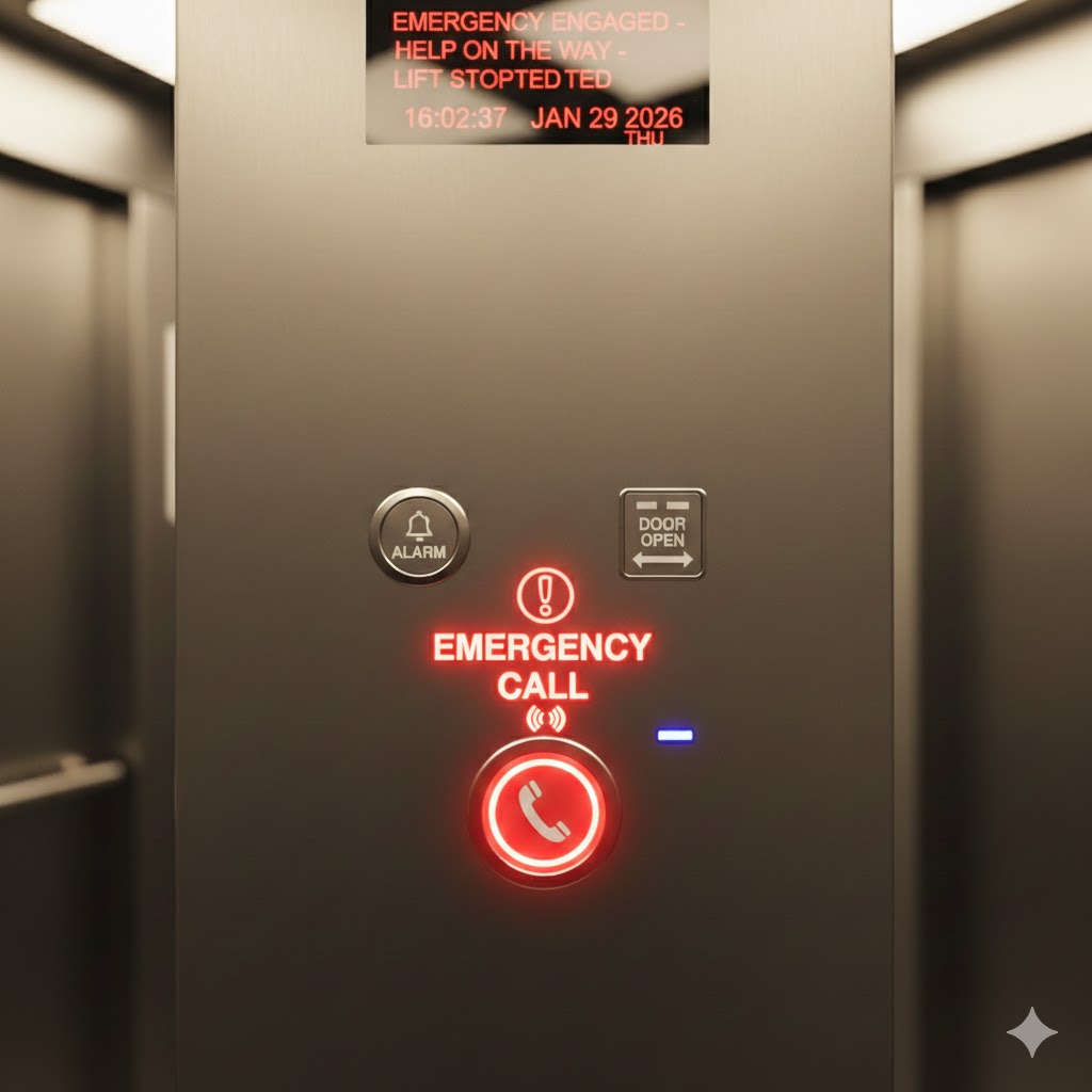 What happens when elevator emergency button pressed