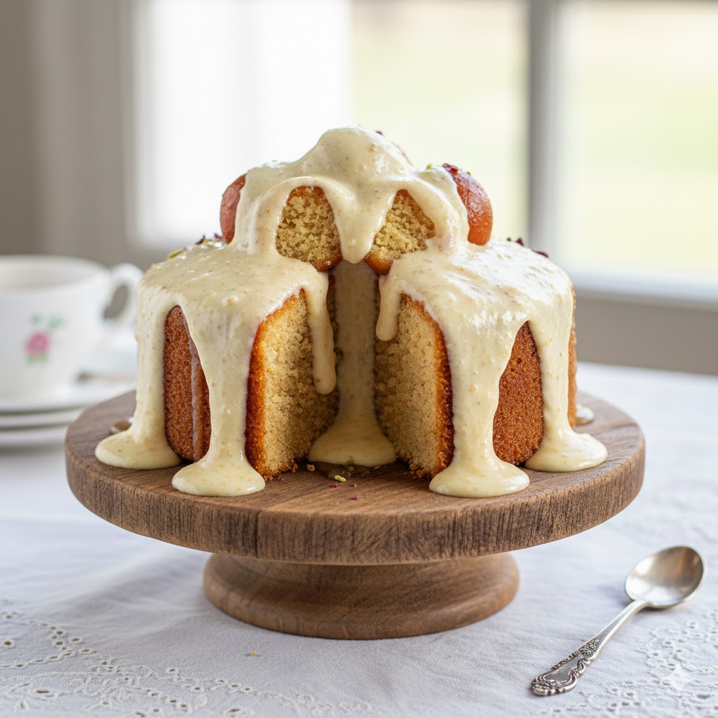 Eggless Gulab Jamun Cake with Rabri