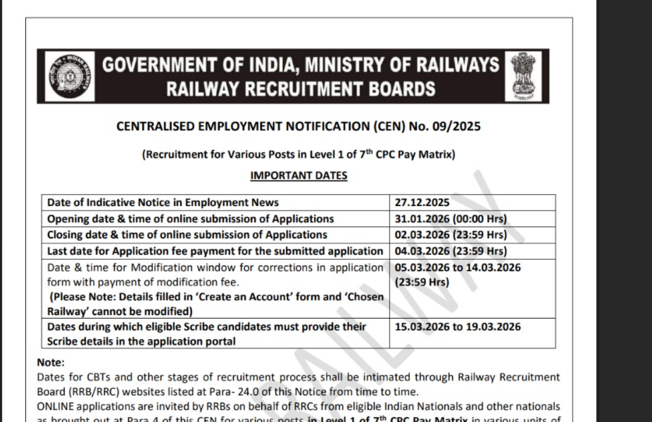 RRB Group D 2026 registration date