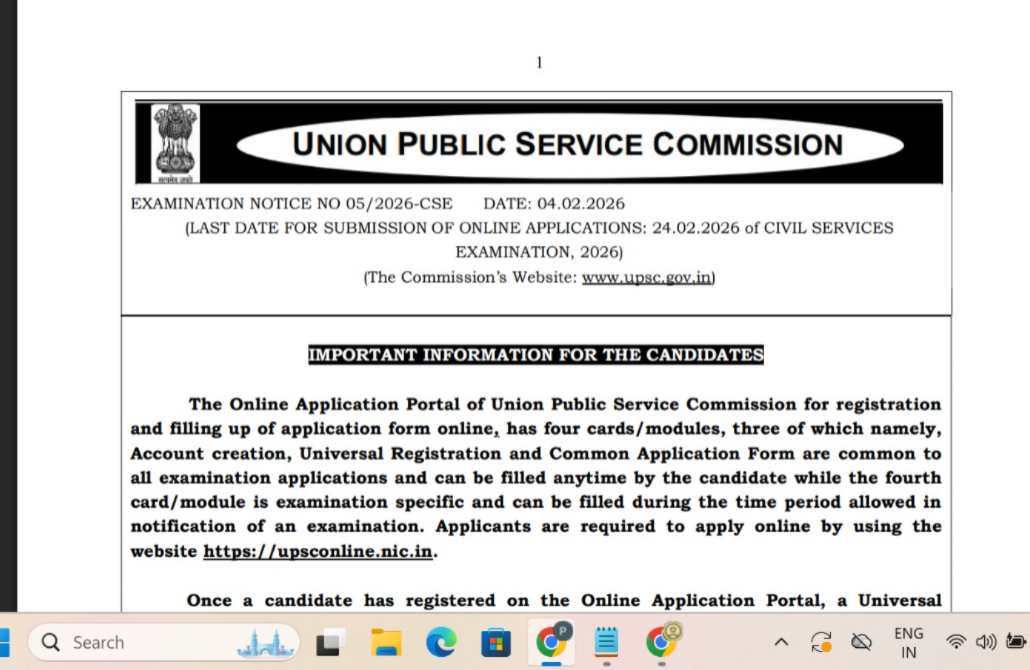 UPSC Civil Services IASIFS Examination 2026 Important Dates