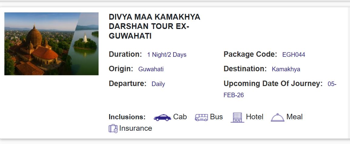 irctc kamakhya devi temple tour packages under rs 6000 rs only