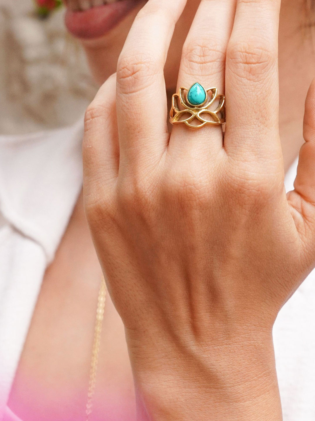 Lotus Adjustable Brass Ring