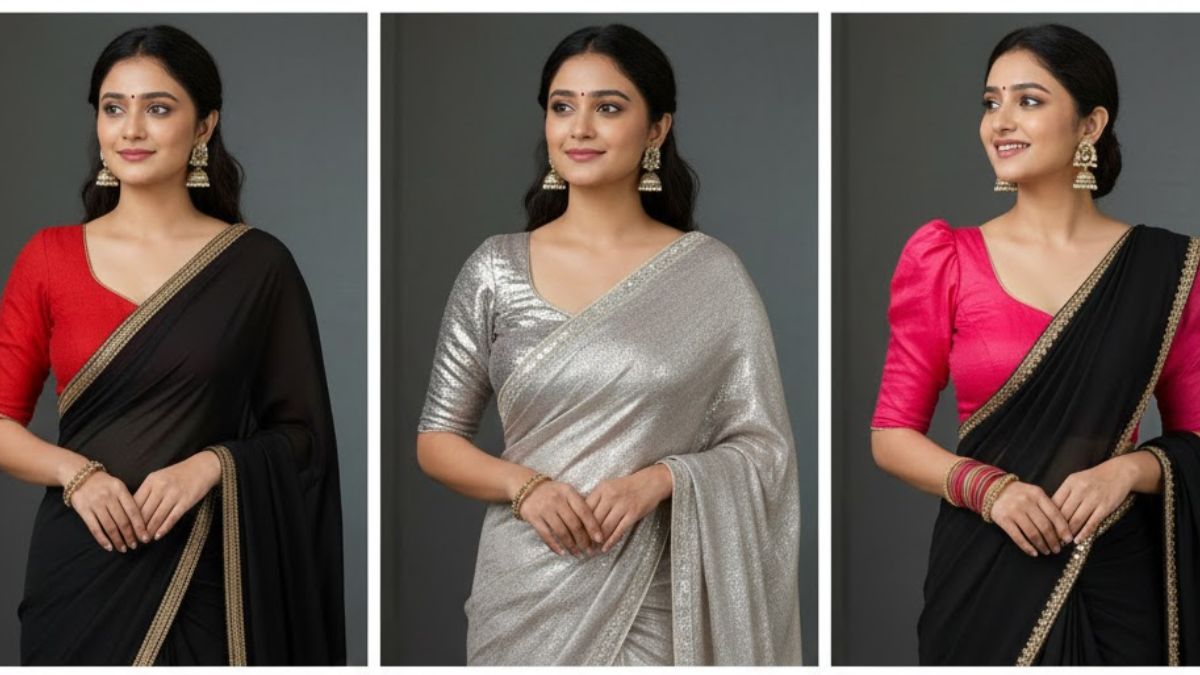 Blouse Ideas For Black Saree: ब्‍लैक साड़ी के साथ ट्राई करें ये 5 कंट्रास्ट ब्लाउज, मिलेगा ग्रेसफुल और मॉडर्न लुक