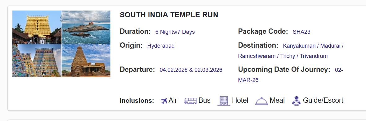 South India temple run package