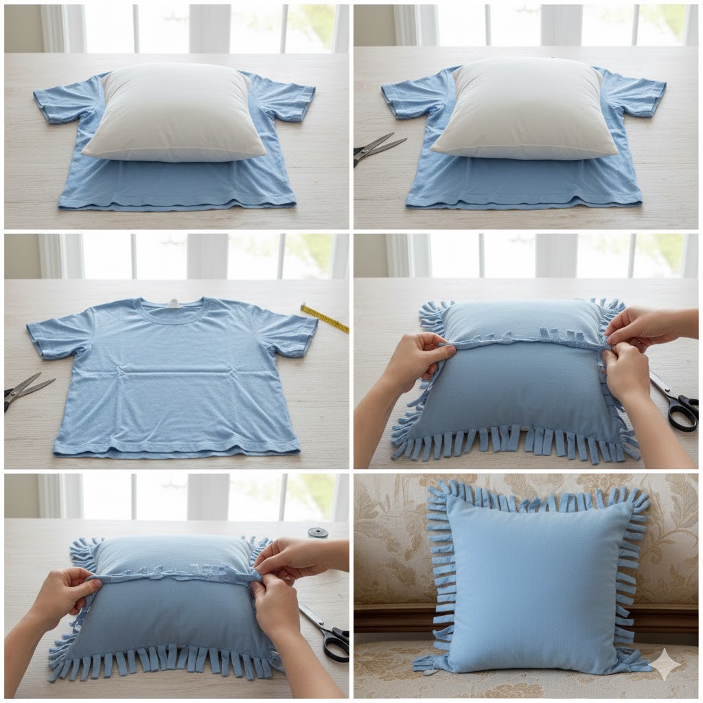 How To Make Cushion Cover From Old Clothes Without Sewing